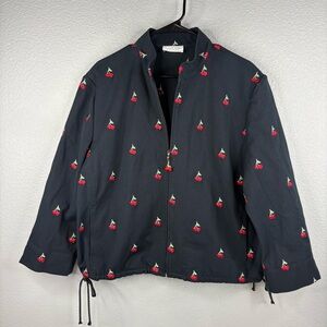 St John Sport by Marie Gray - Black Embroidered Cherries Zip Jacket